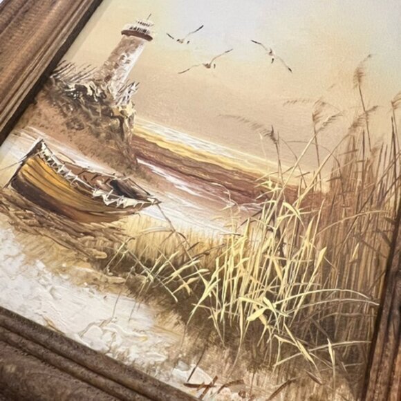 🎉SALE🎉 Framed Oil Painting Coastal Lighthouse‎ Seascape Beach Scene Signed - Picture 11 of 11